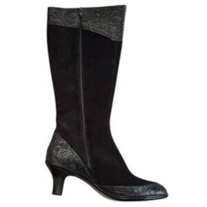 Sofft Women's Country Western Boots Suede Leather Floral Comfy Tall Size 7.5M